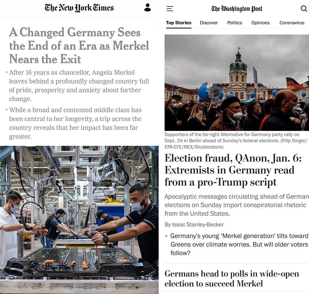 Berichte über die Bundestagswahl in der New York Times und Washington Post