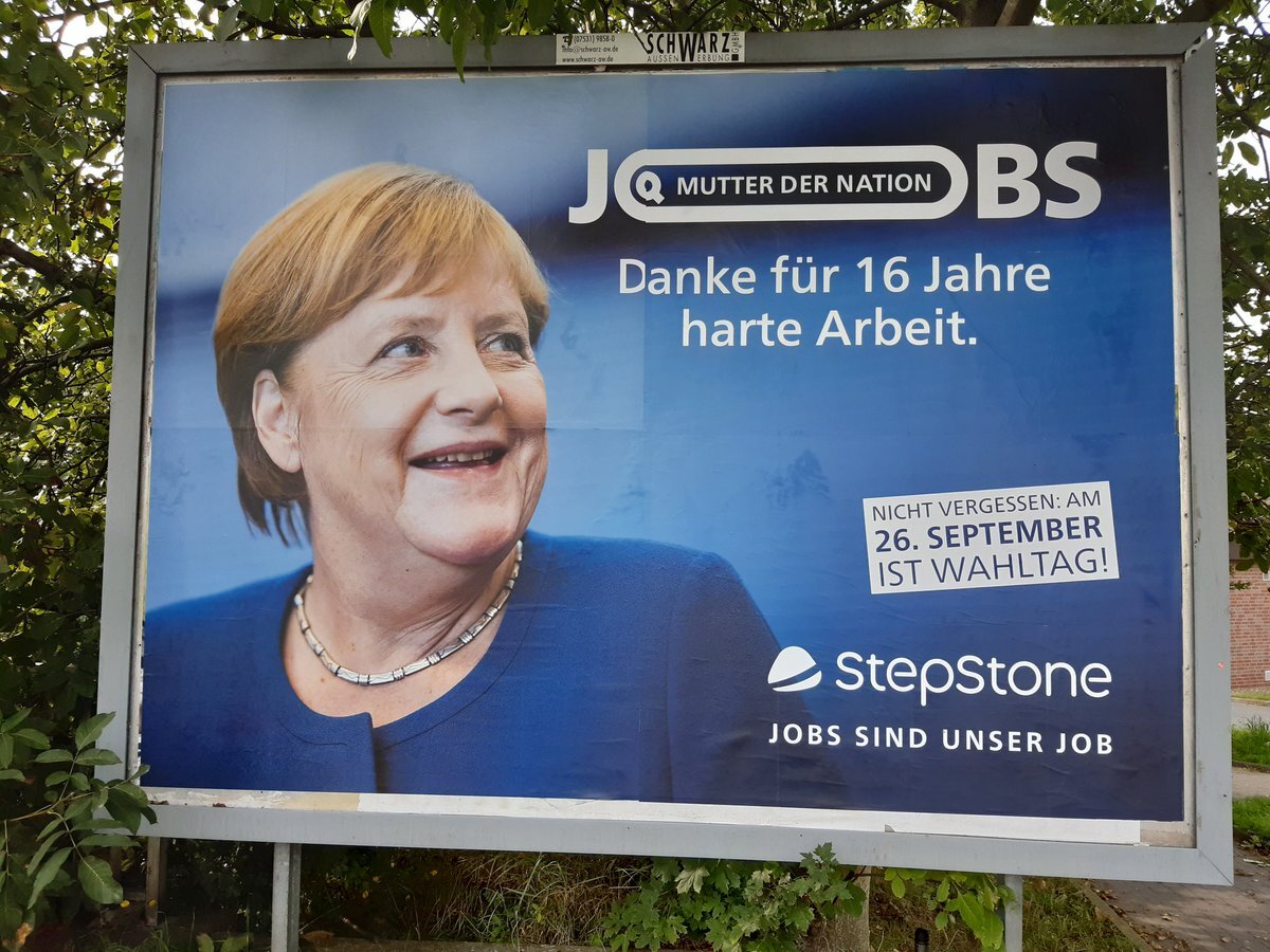 Angela Merkel auf einem Werbeplakat von Stepstone